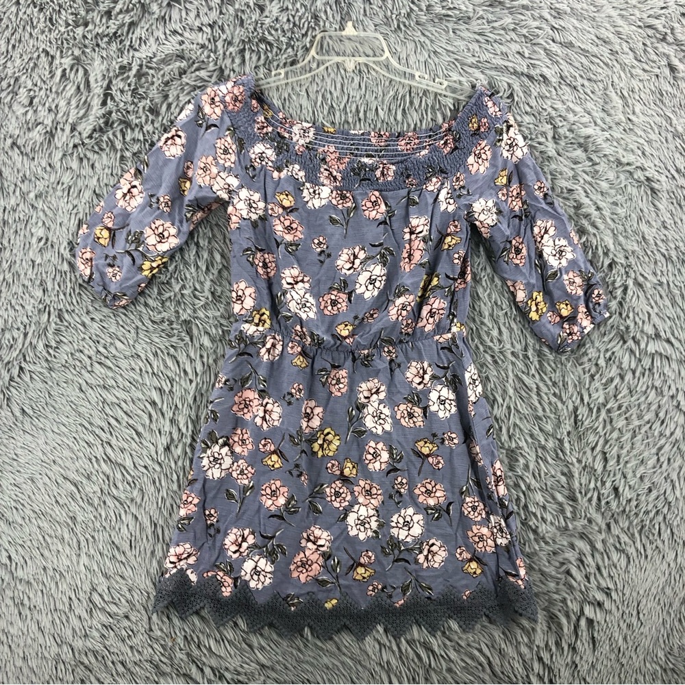 Three Pink Hearts Dress Womens Medium Flower Lace Trim Floral